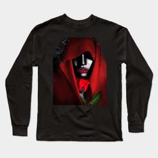 Woman with Red Rose and Hood Long Sleeve T-Shirt